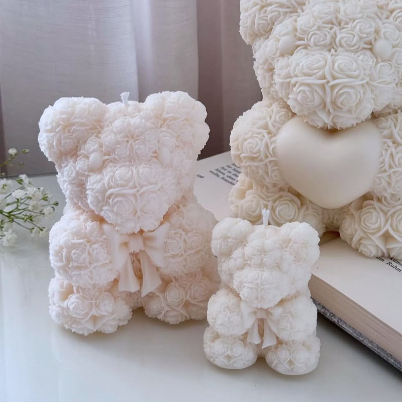Soap Making Gifts - Gül Kurdeleli Ayı Mum Silikon Kalıbı